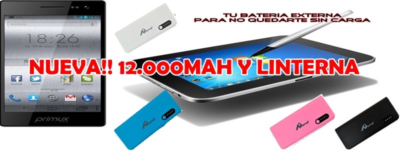 NUEVA! BATERÍA EXTERNA DE 12.000 MAH PARA SMARTPHONE, TABLET Y ORDENADORES PORTATILES EN COLORES NEGRO, ROSA, AZUL Y BLANCA